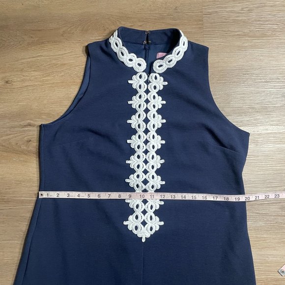 Lilly Pulitzer Callista Shift Dress XL true navy blue white mini high collar zip - Picture 10 of 13